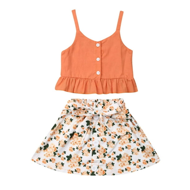 Baby Girl Summer Long Skirt Outfit Sleeveless Sling Polka Dot Tops Boho Skirt 2Pcs Set